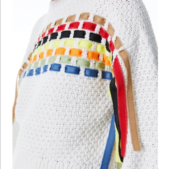 Alice + Olivia Claudette Ribbon Fringe Pullover Sweater - Medium - Picture 5 of 6